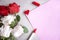 Roses bouquet and blank paper sheet