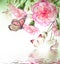 Roses and butterfly, floral background