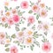 roses camellia floral seamless pattern, pink, white flowers with leaves