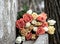 Roses on a cement bench outside