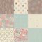 Roses, circles in retro style. Seamless patterns.