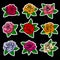 Roses fashion vector patches and stickers in nineties style design