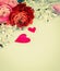 Roses with heart and glas garland, love background