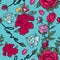 Roses and love slogan seamless pattern in pop art style.