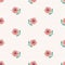 Roses on pink seersucker stripe background seamless vector pattern. Rosehip flowers with leaves floral pattern