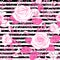 Roses seamless pattern on black and white stripes, vector repeatable illustration of textile fabric