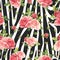 Roses seamless pattern on zebra background. Animal abstract print.