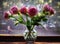 Roses in a vase on the window. Summer still life