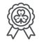 Rosette award clover medal line icon, st patrick`s day and holiday, luck clover sign, vector graphics, a linear pattern