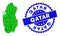 Rosette Grunge Stamp Seal and Green Vector Triangle Filled Qatar Map mosaic