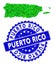 Rosette Textured Badge With Green Vector Triangle Filled Puerto Rico Map mosaic