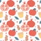 Rosh Hashanah Jewish New Year holiday seamless vector pattern background illustration with pomegranate, honey, leaves and apple fo