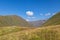 Roshka - A distant panoramic view on Ushba peak in the Greater Caucasus Mountain Range in Georgia.