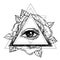 Rosicrucianism symbol. Blackwork tattoo flash. All seeing eye, C