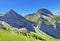 Rossalpelispitz or Rossaelplispitz and Zindlenspitz Mountains above the alpine Lake Wagitalersee Waegitalersee, Innerthal