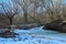 Rossii.Russkiy forest, the forest awakes in spring. The river is covered with ice.