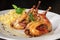 Rosted or fried quail with herbs and tagliatelle