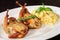 Rosted or fried quail with herbs and tagliatelle