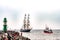 Rostock, Germany - August 2016: Sailing ships on Hanse-Sail Warnemuende.
