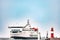 Rostock, Germany - August 2016: Scandlines hybrid ferry in the harbour of Warnemuende