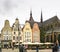 Rostock, Germany - September 23, 2018: A fragment of the church of St. Mary, beautiful buildings in the new market square.