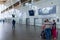 Rostov-on-Don, Russia - September 11, 2018: Tourists in departure area in International airport Platov. Interior of building