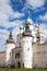 Rostov Veliky, Russia - Jun 21, 2015: Holy Gates and the Resurrection Church with belfry in the Kremlin of the Rostov