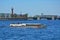 Rostral column and Birjevoy bridge in St. Petersburg, Russia