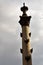 A rostral column by Moscow State University main building. Color photo.