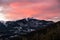 Rosy sunrise above snowy mountain looking from Pedraforca, Catalunya