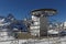 Rotary design element of chair lift. Ski complex Dombai-Vegas at height 2500 m. Dombai, Karachay-Cherkessia, Russia.