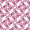 Rotated bows of striped ribbon and hearts on the white background. Watercolor seamless pattern.