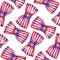 Rotated bows of striped ribbon on the white background. Watercolor seamless pattern.