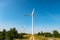 Rotating blades of a windmill propeller. Wind power generation. Pure green energy