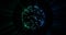 Rotating blue and green ball on a dark background. A ball of shiny and luminous particles. The particles emit light. Smooth animat