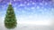 Rotating Christmas tree on blue winter background. 3D render.seamless loop