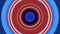 Rotating concentric circles target with psychedelic effect. Animation. Bright small and big rings flashing with bright