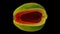 Rotating Cut Red Lady Papaya on Black Background 02B (Looping)