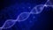 Rotating DNA glowing molecule on blue background. 3D rendered loopable animation. Genetics concept. 4K footage