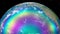 Rotating Earth planet in night sky with stars, Earth day holiday, colorful rainbow reflection, view from outer space, earth globe