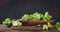 Rotating fresh broccoli on a cutting Board.