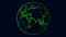 Rotating globe map animation with green and blue cyber hacker globe
