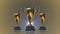 Rotating Golden Trophy Cups. 3D illustration