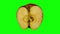 Rotating Half Red Apple on Green Background 05A Looping