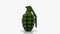 Rotating hand grenade in green on white