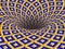 Rotating hole of moving blue yellow squares ornament. Vector optical illusion background