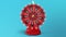 Rotating red wheel of luck or fortune on blue background. Front view. Won a thousand dollars. Gambling, lottery. Wheel