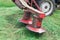 Rotating tractor mower in working position