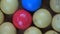 Rotating used colorful billiards balls with numbers