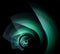Rotation of abstract fractal green propeller blades around the center on a black background. Graphic design element.